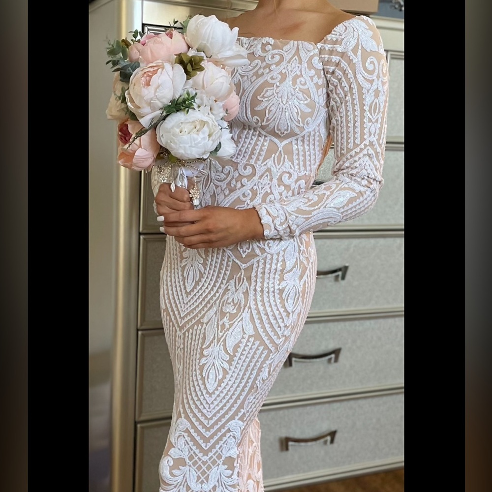 Elegant Long Sleeve Embroidered Gown from Windsor